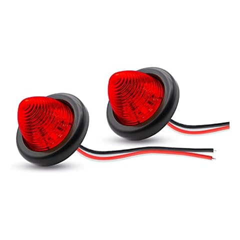 (Pack of 2) MadCatz 2 Inch Round Red LED Sealed Beehive Trailer Side Marker Lights Indicator Lamp for RV Truck Bus Flatbed Tractor Jeep Cabin Pickup Tow 12V DC with Grommet Power Save OL12 Cover