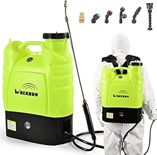 WOEKBON 4 Gallon Battery Powered Backpack Sprayer Electric Garden Pump Sprayer with Lithium Battery for Long Time Spray Brass Telescope Wand and Multiple Nozzles for Spraying Cleaning