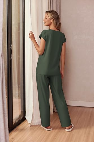 Image of Ekouaer Womens Pajama Sets Cap Sleeve Sleepwear Tops and Long Pants Comfy Pjs 2 Piece Lounge Set with Pockets S-XXL