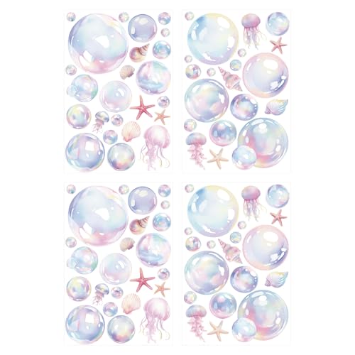 4 Sheets Bubble Wall Decals Colorful Bubble Wall Cutouts Decal Ocean Decor Sticker Ideal Background Decorations for Bathroom Birthday Under The Sea Mermaid Theme Party(Style 1)