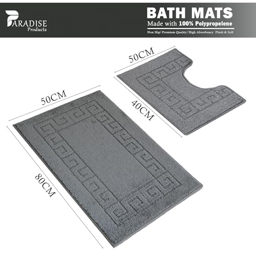 Paradise Products Greek Style Bath Mat Set 2-Piece | Non-Slip Bathroom Mats, Shower Mat & Pedestal Mat | Soft Washable Quick-Dry Bath Mats for Bathroom Floor | Anti-Mould Bath Rug Set (Charcoal) - Cosy Home Interiors Paradise Products Greek Style Bath Mat Set 2-Piece | Non-Slip Bathroom Mats, Shower Mat & Pedestal Mat | Soft Washable Quick-Dry Bath Mats for Bathroom Floor | Anti-Mould Bath Rug Set (Charcoal) - Image 3