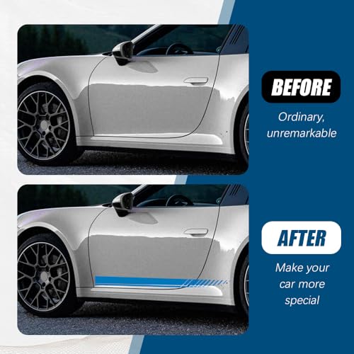Image of 2Pcs Sports Racing Stripe Graphic Stickers, Side Door Vinyl Decals, Universal Car Decoration Accessories (Blue)