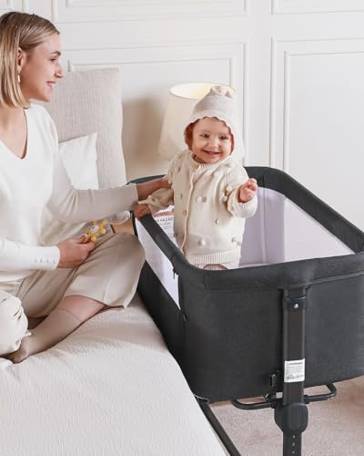 Larex Baby Bassinet, 3 in 1 Bassinets Bedside Sleeper Crib Sleeper for Newborn, Portable Crib Adjustable 7 Height Bedside Bassinet with Mattress and Movable Wheels,Breathable Mattress&Mesh(Dark Grey) - Image 6