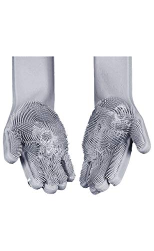 Magic dishwashing sponge gloves for pet grooming,cleaning house,washing car ,cleaning bathroom & More (Gray)