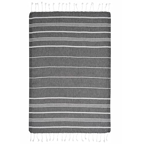 Cacala 100% Turkish Cotton Kitchen Tea Towels, Highly Absorbent Luxury Soft Quick Drying Dish Towel With Hanging Loop For Gym, Yoga, Bath, Sports, Cleaning And Kitchen (23 X 36), Black #TOP4