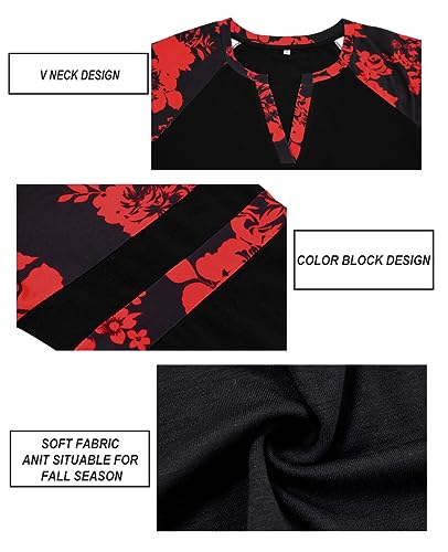 Image of CARCOS Plus Size Tops for Women Long Sleeve Fall Tunic Color Block Camo /Plaid /Leopard /Fall Blouse Crewneck Tshirt XL-5XL