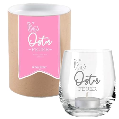 4you Design Windlicht Osterfeuer to go mit Geschenkbox, Geschenkidee zu Ostern, Ostergeschenk Erwachsene, Eltern, Oma oder Kollegen, Teelichthalter Mitbringsel zu Ostern