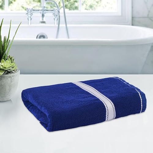 Image of Kuber Industries Cotton Bath Towel for Men - 144 GSM, Highly Absorbent, Silver Patti, 30x60 Inch, Blue - Ideal for Bathroom, Gym, Travel