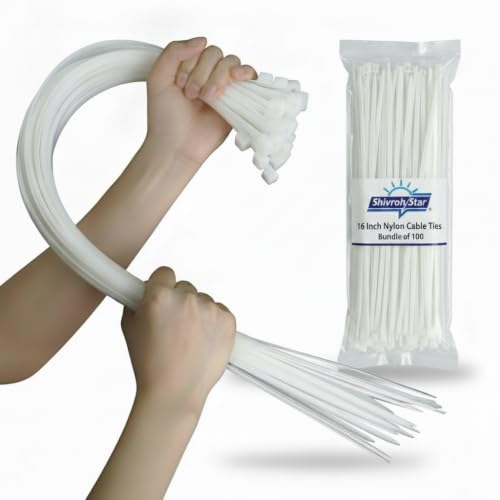 Image of 16-Inch Cable Ties (100-Pack) - Heavy Duty 400mm x 4.8mm Self-Locking Nylon Zip Ties | Strong Wire Fasteners with Teeth Grip for Organizing, Bundling & Securing
