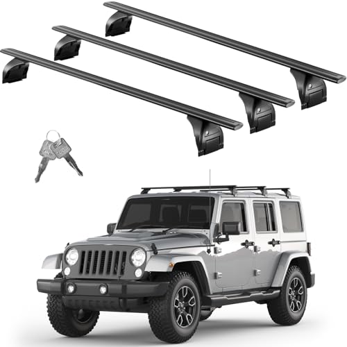 Tuyoung Roof Rack Cross Bars Wrangler - 330 lbs Lockable Crossbars 3PCS Fit for Jeep Wrangler JK JL Gladiator JT 2007-2026 with Metal 2 & 4 Door Heavy Duty Aluminum Rooftop Kayak Luggage Racks
