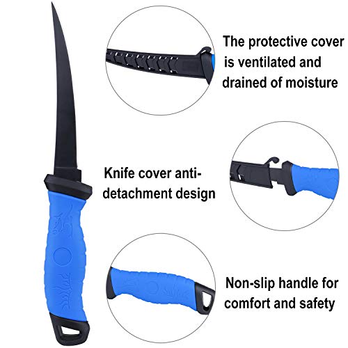 Topfort Outdoors Fillet Knife,Bait Knife,Sharp Stainless Steel Blade Fishing Knife With Proctive Knife Sheath… #TOP3