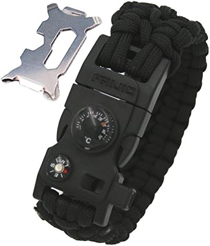 Frijid Double-wide Paracord Survival Bracelet - 14-in-1 Multi-Function Survival Kit: Compass / Thermometer / Fire Starter / Whistle / Multi-Tool