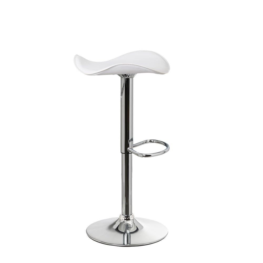 LOLAhome - Set de 2 Taburetes de Cocina Giratorios en 360°, Juego de Sillas de Bar Regulables en Altura de 73 a 83 cm, Estructura Metal y Reposapiés, Blancos