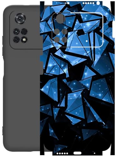 Image of AtOdds - Full Body Back Screen Guard Protector Film - Lamination Wrap Skin Sticker Compatible with Poco M4 PRO (4G) | Scratchproof Matte Finish (Blue Crystals)