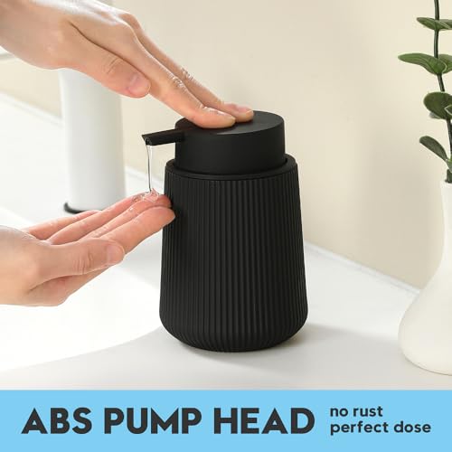 Image of YAUKPH Striped Liquid Hand Soap Dispenser with Leak-Proof Pump for Bathroom and Kitchen Countertop 11oz Black