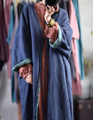 NFYM Women Fall Spring Loose Kimono Duster Tie Front Double Layer Cotton Linen Trench Jackt Coat Plus Size Outerwear3