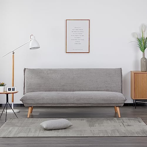 EVERGREENWEB - Divano Clic Clac trasformabile in materasso |Divano Letto 3 posti Stile Scandinavo Design moderno | Divanoletto imbottito con piedini a scomparsa e piedi in Legno | Click Velvet Grigio