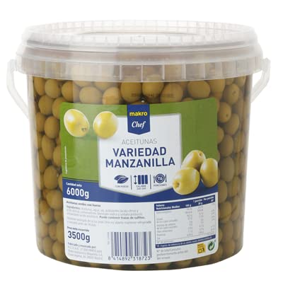 VARIEDAD DE ACEITUNAS (Ac. verdes manzanilla c/hueso natr. calb. 180-260, Cubo de 3500gr.)