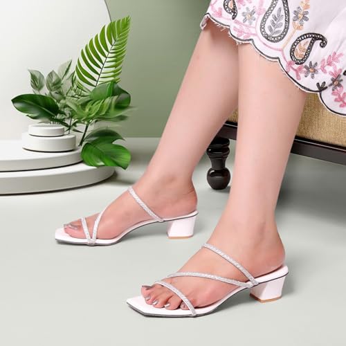 Image of Women's Lavender Block Heel Sandals with Rose Gold Glitter Straps, Ankle Strap Style, 2.5 Inch Heel, UK Size 3-8