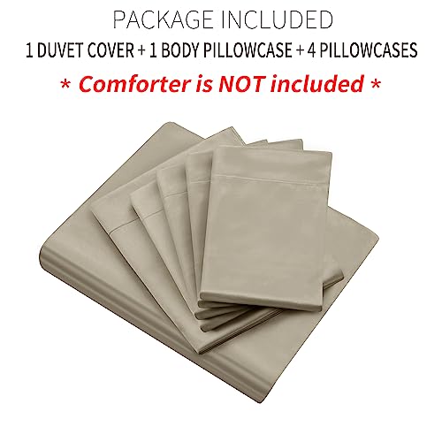 Image of Ersmak 6 Pieces Satin Duvet Cover King Size Luxury Silky Bedding Duvet Cover Set with 1 Soft Duvet Cover, 4 King Pillowcases and 1 Body Pillowcase, Sand