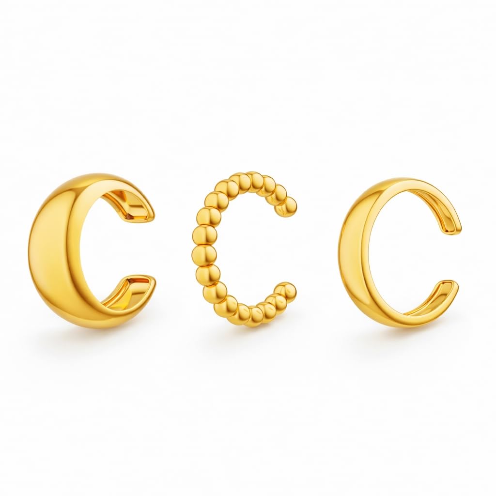 3PCS Ear Cuffs Non Piercing Earrings for Women - Chunky & Thin 14K Gold Plated Clip On Earrings Cartilage Cuff Set, Stackable Helix Conch Fake Piercing Jewelry