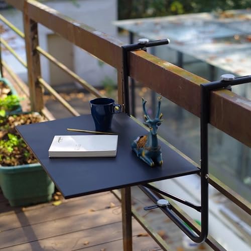 Mesa de balcón plegable al aire libre para barandilla, diseño colgante, adecuada para barandillas de 4-11,5 cm, ideal para balcón, patio, terraza