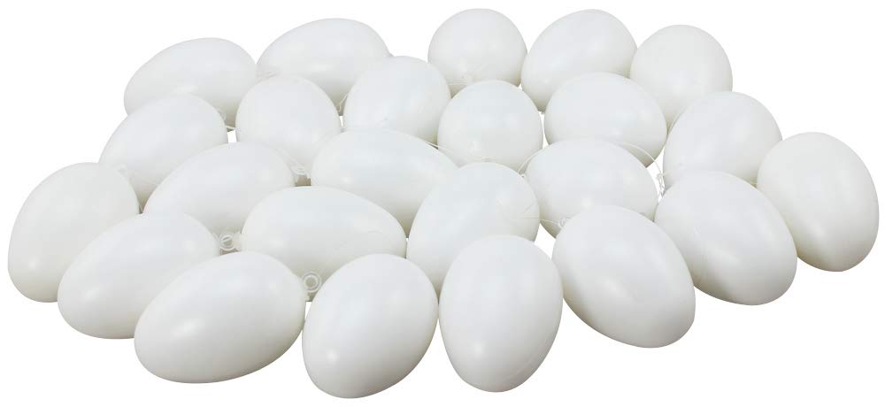 com-four® 24x weiße Dekorations-Ostereier aus Kunststoff, Plastikeier mit Band zum Aufhängen für Ostern - Kunststoffeier für die Dekoration zu Ostern - 6 cm (24 Stück - weiß)