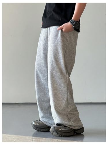 OYOANGLE Boy's Baggy Sweatpants Elastic Waist Open Bottom Straight Leg Workout Athletic Pants2