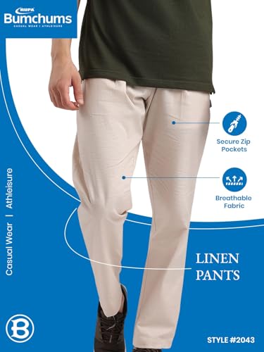 Image of Rupa Bumchums Men's Easy Care Cotton-Linen Relaxed Fit Trousers with Adjustable Drawstring and Secure Zip Pockets