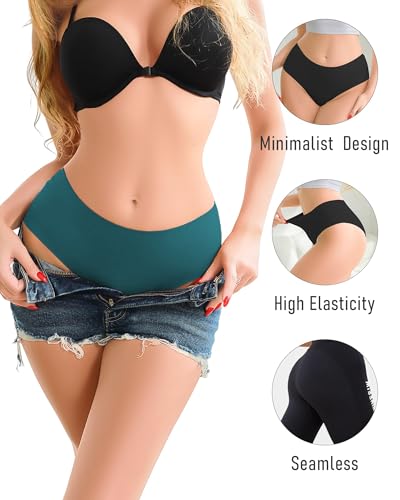 Image of UNDER THE SEA Seamless Underwear for Women Plus Size Mid Rise Lingerie Brief Sexy No Show Panties Womens Cheeky 5 Pack XS-3XL
