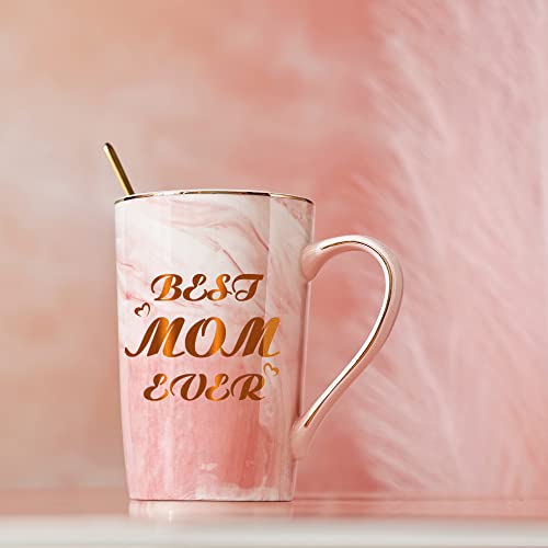 SHENDONG Beste moeder ooit Moederdag Cup: Moederdag geschenken van dochter zoon, verjaardagscadeaus voor mama, moeders moeders vrouwen - 14 oz marmeren keramische koffiemok met deksel, lepel en - Afbeelding 5
