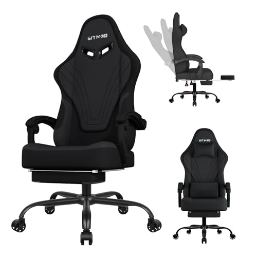 Gaming Chair, Big and Tall Gaming Chairs for Adults with Footrest and Lumbar Support, Comfortable Ergonomic Fabric Computer Chair 400 lbs, 360° Swivel, Height Adjustable Video Gamer Chair, Silla Gamer