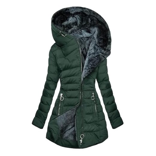 Manteau long matelassé pour femme - Doublé en polaire - Grande taille - Manteau long avec capuche - Doudoune thermique d'extérieur chaude - Parka rembourrée, #1 vert., XXL