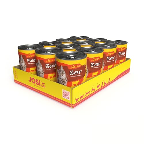 JosiCat Beef in Jelly (12 x 400 g) | Adult | Premium Nassfutter für ausgewachsene Katzen | Rind in Gelee | Vitamin D3 & E | getreidefrei | Powered by JOSERA | Katzenfutter nass | 12er Pack