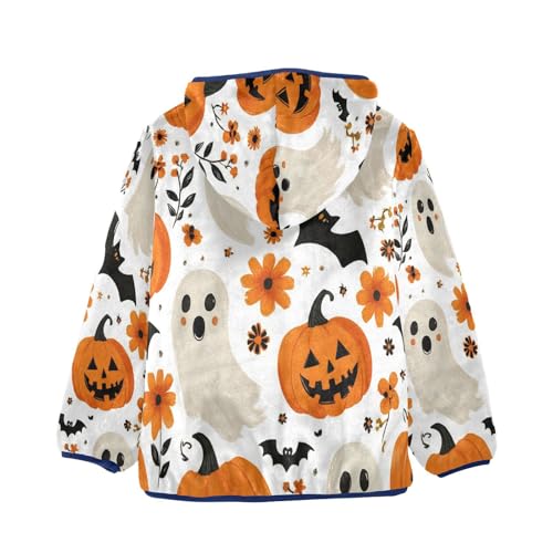 Halloween Themed Pattern Prints Toddler Fleece Jacket Girl Boys Hooded Fleece Jacket Coat Warm Outwear Zip-up 3-10T2