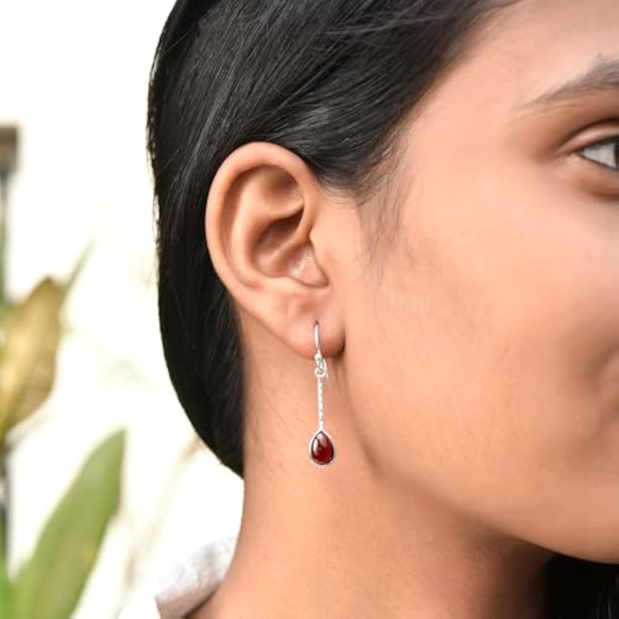925 Sterling Silver Garnet Drop Earrings for Women