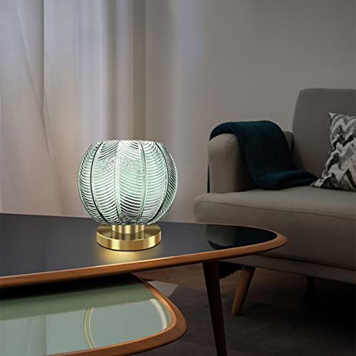 Auwieou Mid Century Modern Table Lamp Gold Desk Lamp With Green Ribbed Glass Shade Bedside Table Lamp Art Deco Lamp Small Table Lamp For Bedroom Living Room Office #TOP3