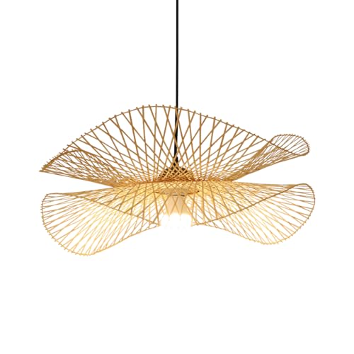 Suspension bambou fait main 65cm, lustre vintage haut de gamme tissé pour salon