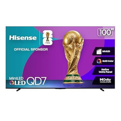 Hisense 100" Class QD7 Series Mini-LED 4K UHD Smart Fire TV (100QD7QF, 2025 Model) - QLED, 144hz, HDR10+, Dolby Vision, Dolby Atmos, Game Mode Pro, ALLM, Alexa Built in with Voice Remote, MEMC