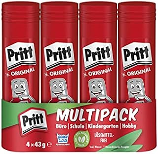 Pritt klej w sztyfcie, bezpieczny i przyjazny dzieciom klej do prac plastycznych, mocny klej do użytku w szkole i w biurze, 4x 43 g Pritt w sztyfcie