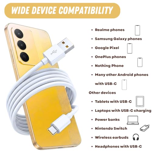 Image of Smolink 33W Type C to USB Data Cable 1 Meter | Compatible for Realme Fast Charging Cord | for SuperDart Narzo Support for SuperVooc | Original Superfast Charging