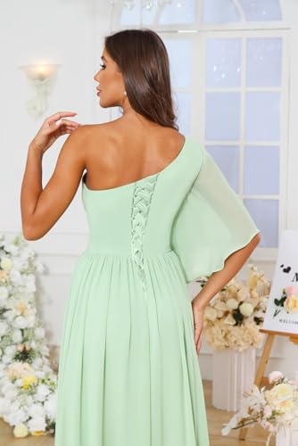 Chiffon Bridesmaid Dresses Long for Women with Slit Pleated One Shoulder Sweetheart A Line Wedding Guest Gowns4