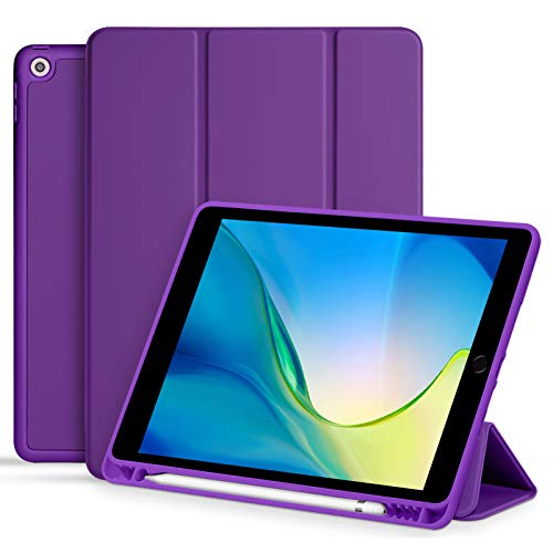 Akkerds Case for iPad 10.2 2020 iPad 8th Generation/2019 iPad 7th Generation with Pencil Holder, Premium Protective Case with Soft TPU Back, Auto Sleep/Wake Cover for iPad 8th/7th Gen, Purple