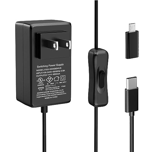 Smraza 5V 4A 20W Power Supply Compatible with Raspberry Pi 4 Model B 8GB 4GB 2GB 1GB, Type-C Power Supply with ON/Off Switch and a Micro USB Adapter for Raspberry Pi 3 B+ 3B