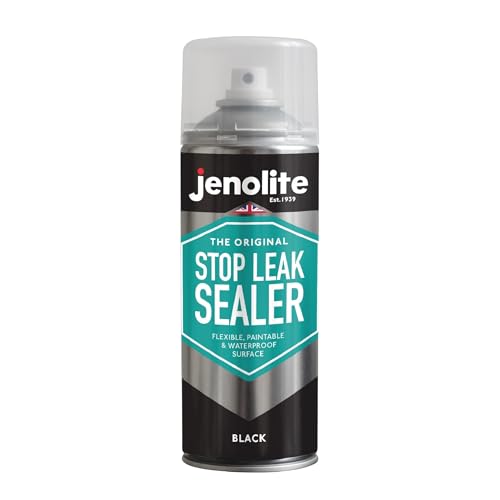 JENOLITE Stop Leak Spray Sellador | NEGRO | 400ml | Sellador de fugas para canalones y tejados planos | Impermeable | Rellena, sella y detiene fugas | Protección a largo plazo contra el agua