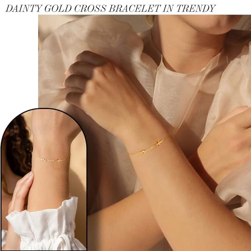 Cross Bracelet with Birthstone Dainty Gold Bracelets for Women Birthday Gift Christian Gifts for Her Religious Faith Baptism Confirmation Gifts for Teen Girls Christmas Jewelry for Sister Daughter Granddaughter Girlfriend