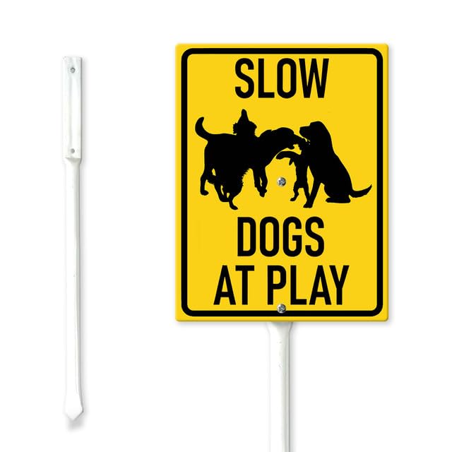 Geroclonup Slow Down Sign with Metal Stake Slow Dogs At Play Yard Sign with Stake 20x30cm Sturdy Aluminum Yard Sign Caution Signs Dog Sign for Street Lawn Neighborhoods