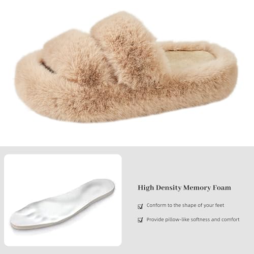 Image of Women's Memory Foam Fluffy Plush Slippers - Cozy Furry Comfy Shoes