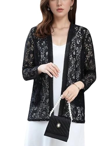 Image of FindThy Women's 3 /4 Sleeve Lace Cardigan Long Sleeve Open Front Floral Crochet Shrug Cover Up