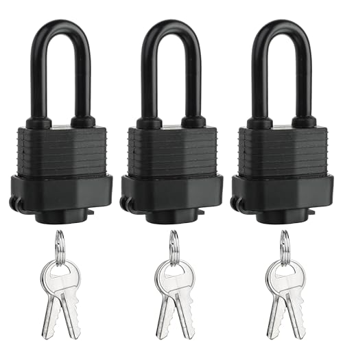 3 Pack Outdoor Waterproof Padlocks with Key 1.5 Keyed Alike